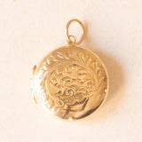 Ciondolo portafoto rotondo vintage con lamina in oro giallo 9K su metallo, anni ‘50/‘60