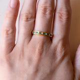 Anello vintage in oro 18K con smeraldi (0.12ctw ca.) e diamanti (0.10ctw ca.), anni ‘70