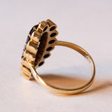 Anello vintage a margherita in oro 8K con granati, anni ‘60