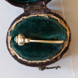 Anello vintage in oro 14K con smeraldo cabochon e diamanti, anni ‘60