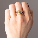Anello vintage in oro giallo 18K con acquamarina e tormaline rosa, anni ‘60