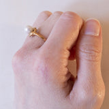 Anello vintage in oro 14K con perla, anni '50