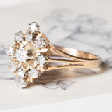 Anello vintage in oro giallo e in oro bianco 18K con diamanti (centrale di 0.10ct ca.), anni ‘60/‘70