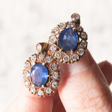Orecchini vintage in oro 18K con zaffiri (3.80ctw ca.) e diamanti (2.60ctw ca.), anni ‘70