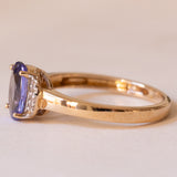 Anello vintage in oro 9K con tanzanite e zaffiri bianchi, anni ‘80