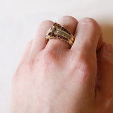 Anello “triplo” vintage in oro 18K con diamanti (0.30ctw ca.) e rubini, anni ‘70