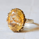 Vintage cocktail ring in 14K gold with yellow citrine quartz, 1960s