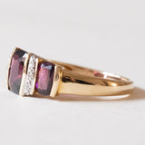 Anello vintage in oro 14K con granati viola e diamanti, anni ‘70