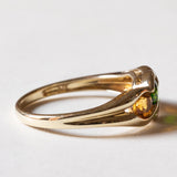 🎃 Anello trilogy vintage in oro 9K con cromodiopside e quarzi arancioni, anni ‘80