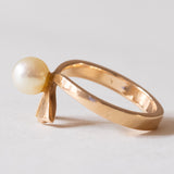 Anello vintage in oro 18K con perla, anni ‘50