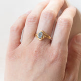 Anello vintage in oro 18K con topazio azzurro, anni ‘50/‘60