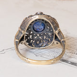 Anello antico in oro 18K e argento con zaffiro e diamanti, anni ‘20
