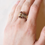 Anello “triplo” vintage in oro 18K con diamanti (0.30ctw ca.) e rubini, anni ‘70