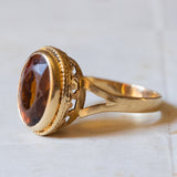 Anello vintage in oro 18K con quarzo citrino arancione, anni ‘70