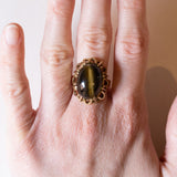 Anello vintage in oro 14K con occhio di tigre, anni ‘70