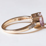 Anello vintage in oro 9K con spinello rosa e diamanti, anni ‘80