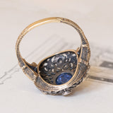 Anello antico in oro 18K e argento con zaffiro e diamanti, anni ‘20