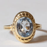 Anello vintage in oro 14K con spinello sintetico azzurro, anni ‘60/‘70