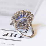 Anello convertito da susta in platino e oro bianco 18K con tanzanite (3ct ca.) e diamanti (1ctw ca.)