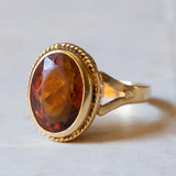 Anello vintage in oro 18K con quarzo citrino arancione, anni ‘70
