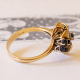 Anello vintage in oro 18K con zaffiri e diamanti, anni ‘70