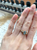 Anello vintage in oro 14K con topazio e diamanti, anni '60