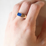Anello da sigillo vintage in oro 14K con lapislazzuli, anni ‘50/‘60