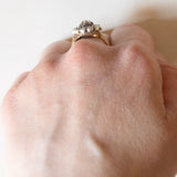 Anello vintage in stile antico a margherita in oro giallo 18K e argento con diamanti (centrale 0.40ct ca.), anni '60