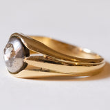 Anello solitario da uomo in oro 18K e argento con diamante di taglio rosetta, anni ‘20/‘30