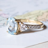 Vintage 18K gold ring with synthetic blue spinel and white stones, 1980s