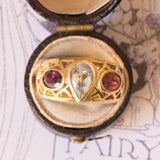 Anello vintage in oro giallo 18K con acquamarina e tormaline rosa, anni ‘60