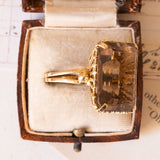 Anello vintage da cocktail in oro giallo 18K con quarzo fumé (20ct ca.), anni ‘50/‘60