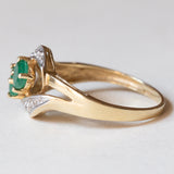 Anello contrarié vintage in oro 14K con smeraldi e diamanti, anni ‘60