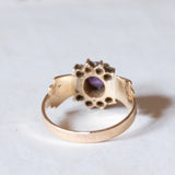 Vintage 18K gold ring with amethyst and white glass paste, 1940s / 1950s