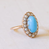 Bague Turquoise Antique en Or 18K et Perles, 1930s