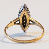 Anello a navette vintage in oro 18K con diamanti (0.20ctw ca.), anni ‘50/‘60