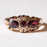 Anello in oro 9K con granati e diamanti, anno 2003