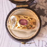 Anello vintage in oro giallo 18K con acquamarina e tormaline rosa, anni ‘60