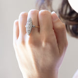Vintage 18K gold navette ring with diamonds (2.80ctw approx.), 1940s / 1950s