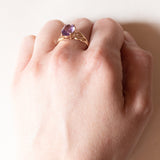 Coppia di anelli vintage in oro 9K con acquamarina (2.50ct ca .) e ametista (2.20ct ca.), anni ‘70/‘80