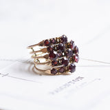Bague harem multiple en or 14 carats avec grenats, années 1940/1950