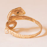 Anello antico a forma di serpente in oro giallo 18K con smeraldi, anni '10