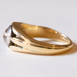 Anello solitario da uomo in oro 18K e argento con diamante di taglio rosetta, anni ‘20/‘30