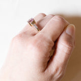Anello vintage in oro 9K con spinello rosa e diamanti, anni ‘80