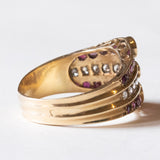 Anello “triplo” vintage in oro 18K con diamanti (0.30ctw ca.) e rubini, anni ‘70