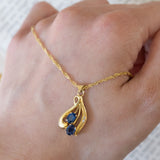 Collana vintage in oro 14K con pendente con zaffiri e diamanti, anni ‘70/‘80