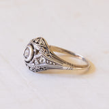 Anello di transizione Art Nouveau-Art Déco in oro 14K e argento con diamanti, anni '20/'30