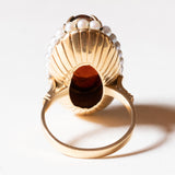 đ Anello vintage in oro 18K con ambra e perline, anni '50