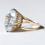 Anello vintage da cocktail in oro 14K con acquamarina (10ct ca.), anni ‘60/‘70