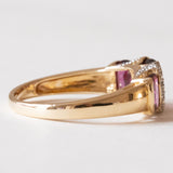 Anello vintage in oro 14K con granati viola e diamanti, anni ‘70